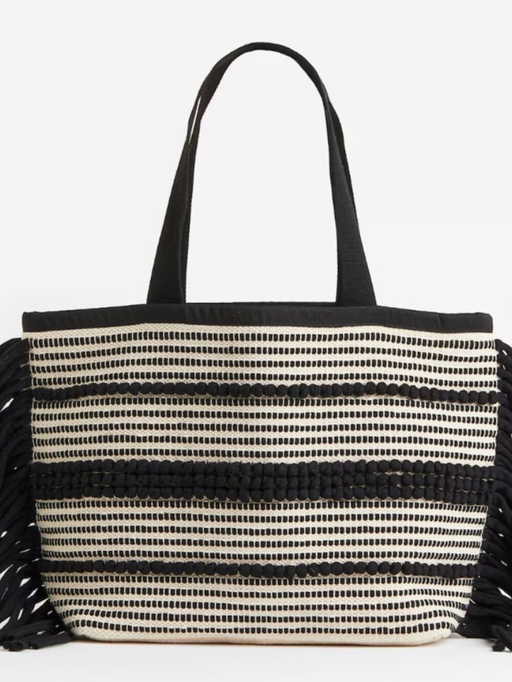 H&M Fringe Woven Beach Tote Boho Summer Bag Like New